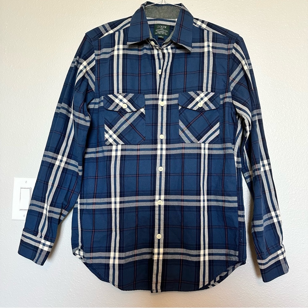 J Crew Heavyweight Flannel Button Down Long Sleeve Shirt Blue Plaid